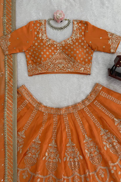 Royal Peach Embroidered Wedding Lehenga Choli
