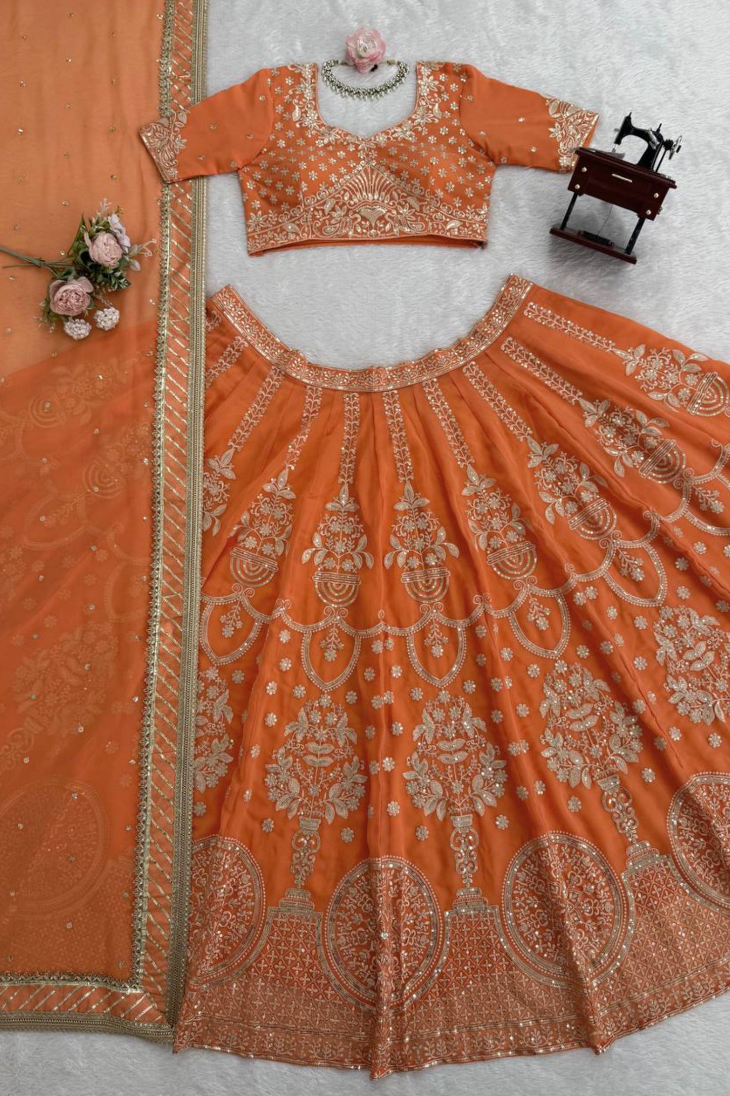 Royal Peach Embroidered Wedding Lehenga Choli
