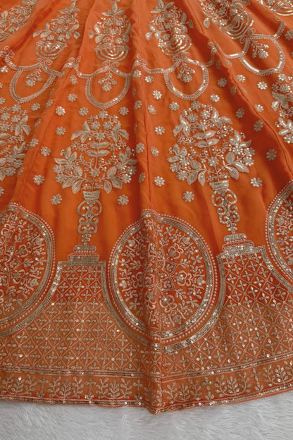 Royal Peach Embroidered Wedding Lehenga Choli