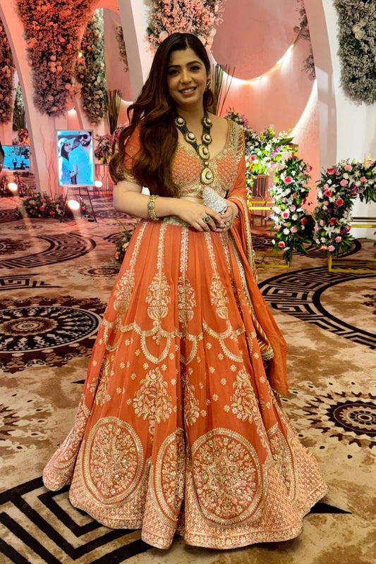Royal Peach Embroidered Wedding Lehenga Choli