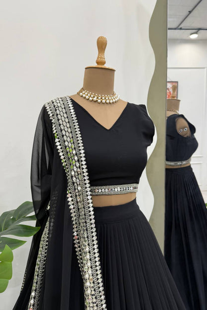 Black Embroidered Georgette Lehenga Set