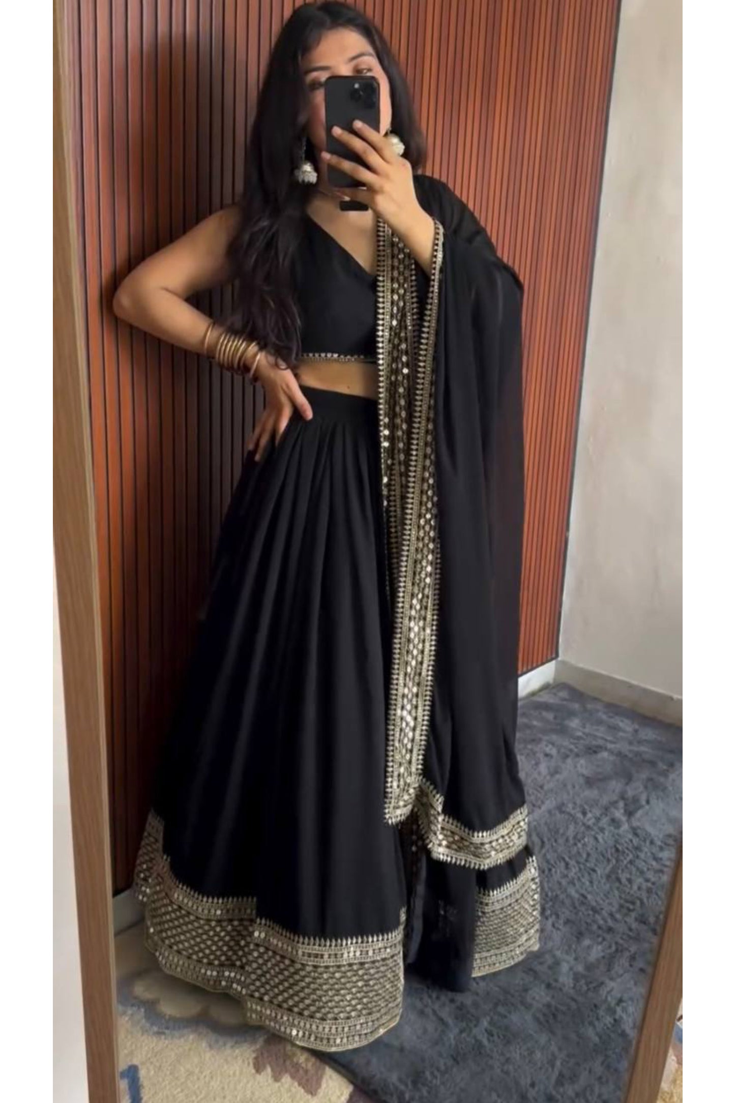 Black Embroidered Georgette Lehenga Set