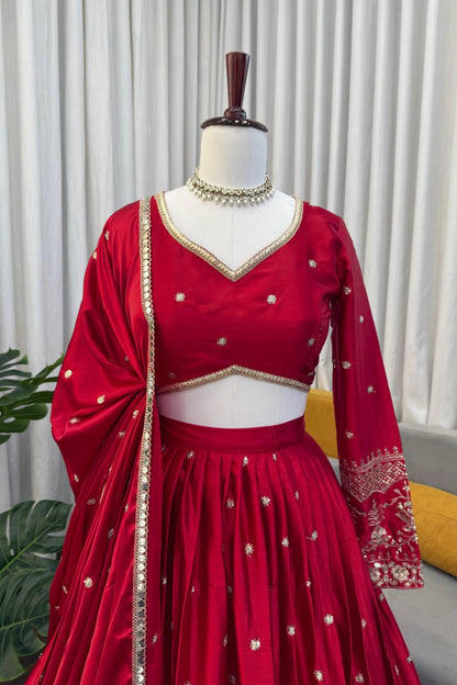 Japan Satin Red Lehenga