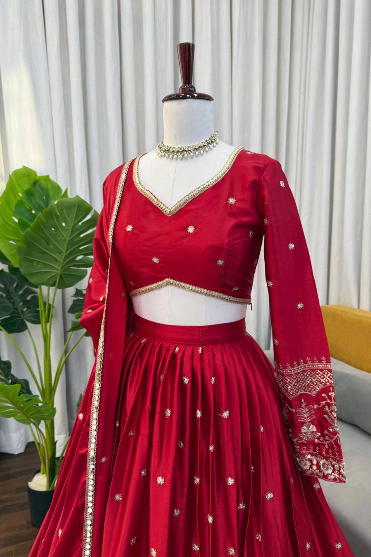 Japan Satin Red Lehenga