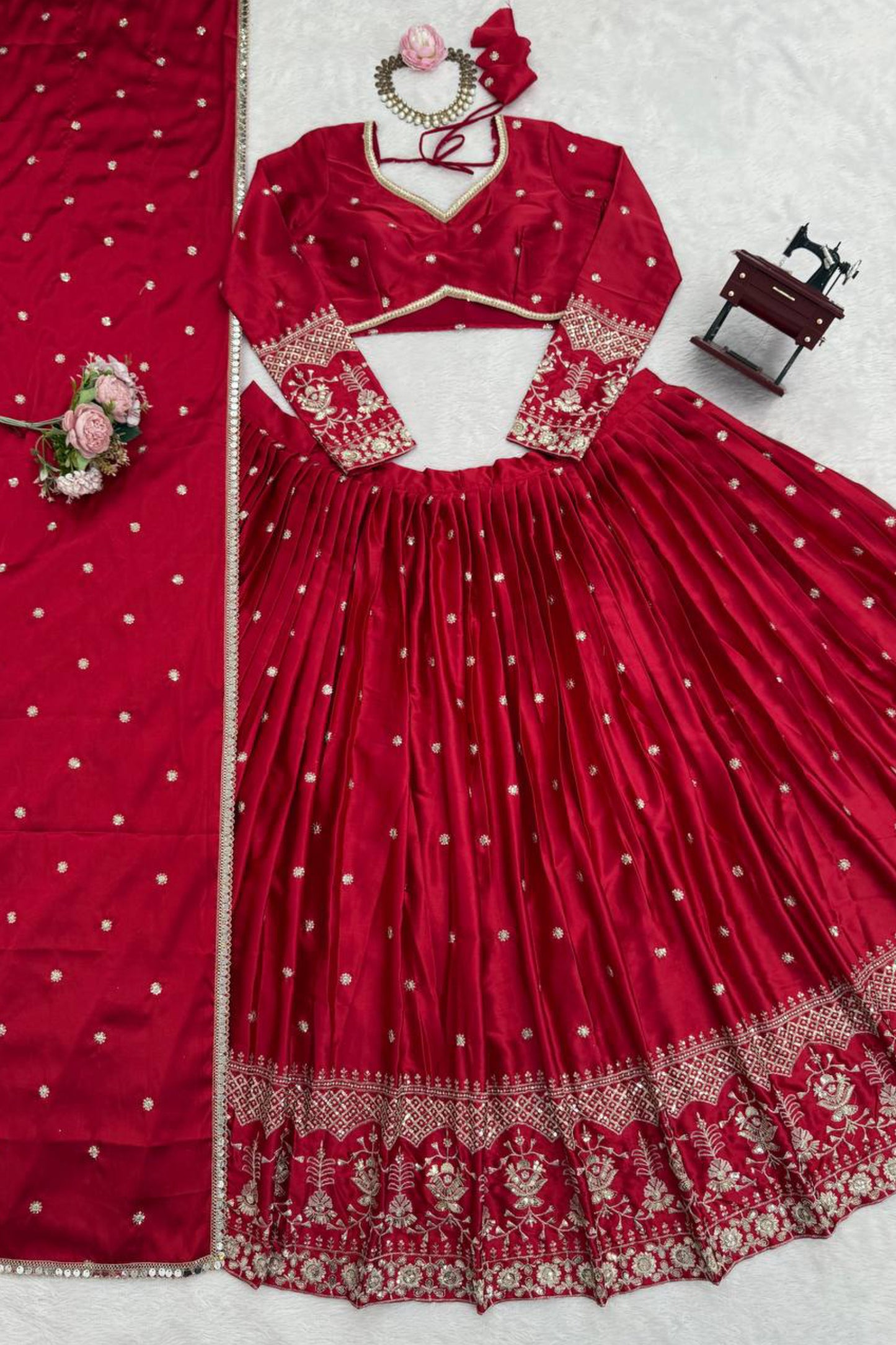 Japan Satin Red Lehenga