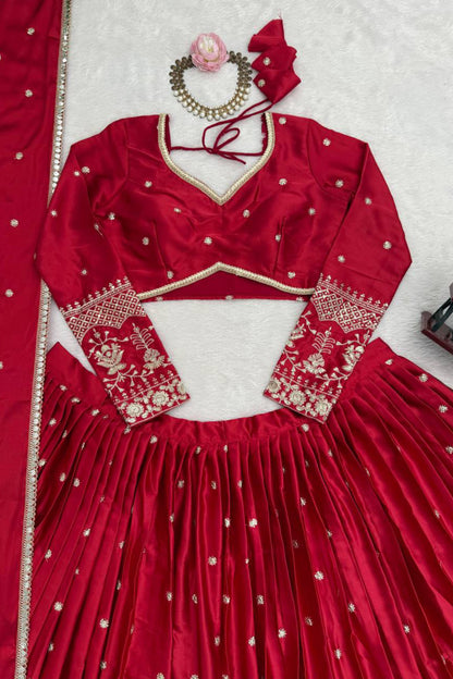 Japan Satin Red Lehenga