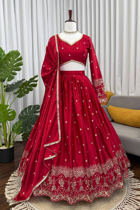 Japan Satin Red Lehenga