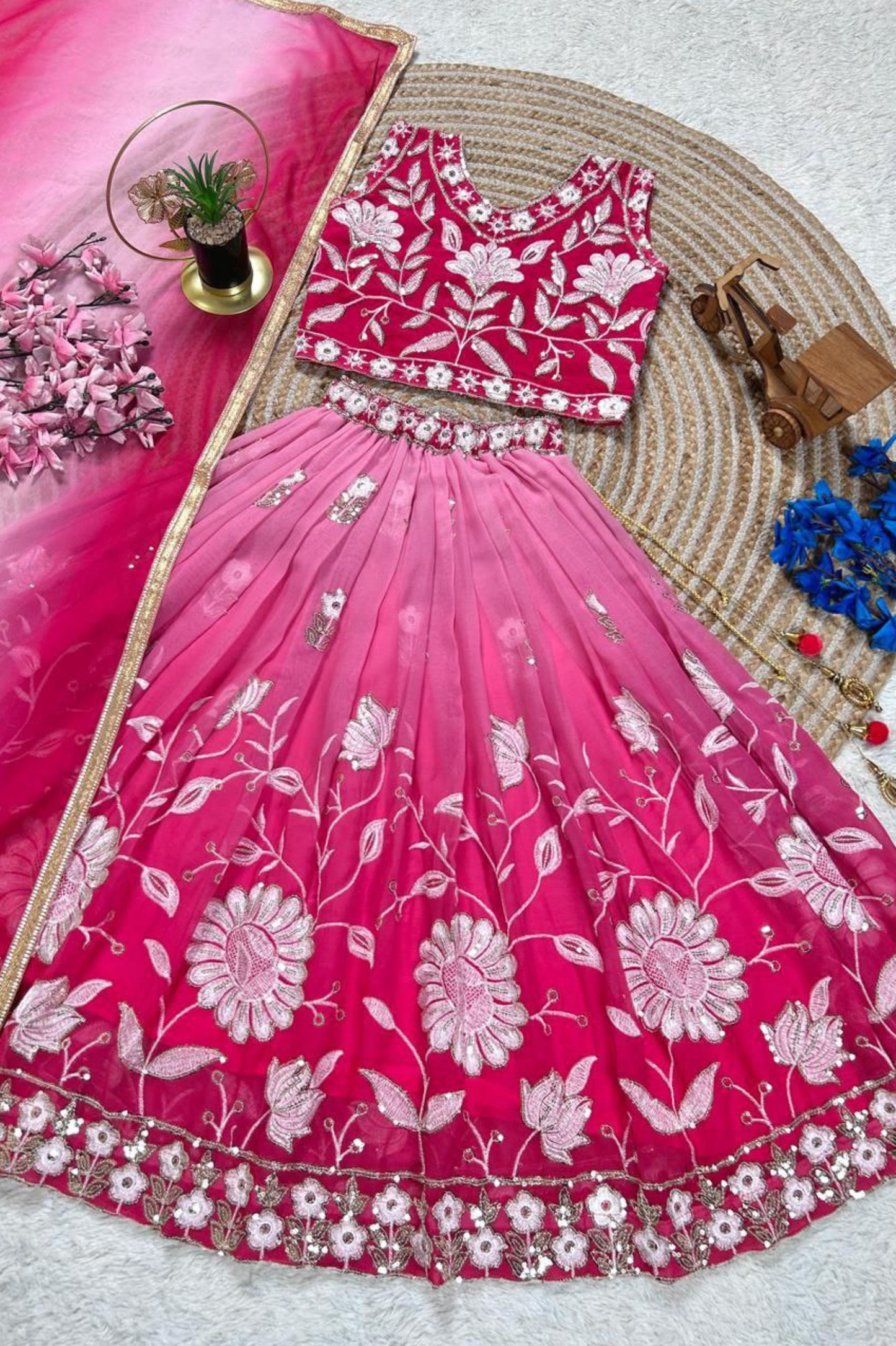 Pink Embroidered Kids Choli