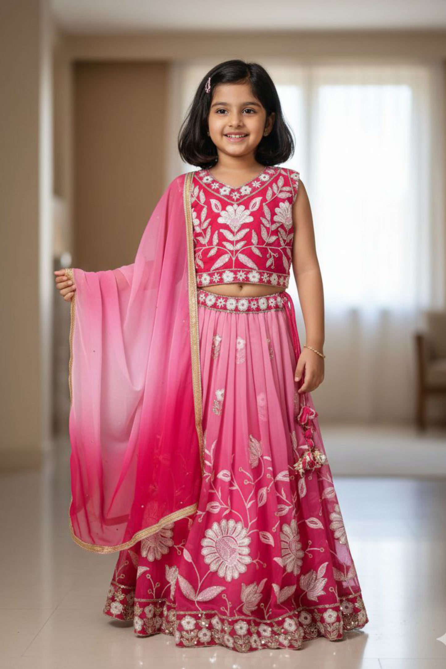 Pink Embroidered Kids Choli