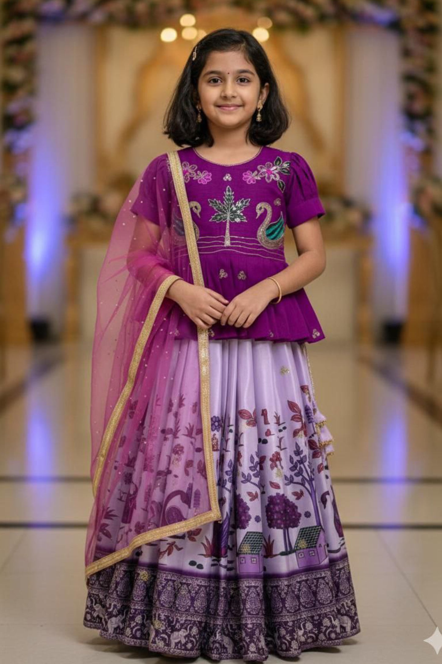 KEDIYA STYLE PURPLE LAHENGA SET