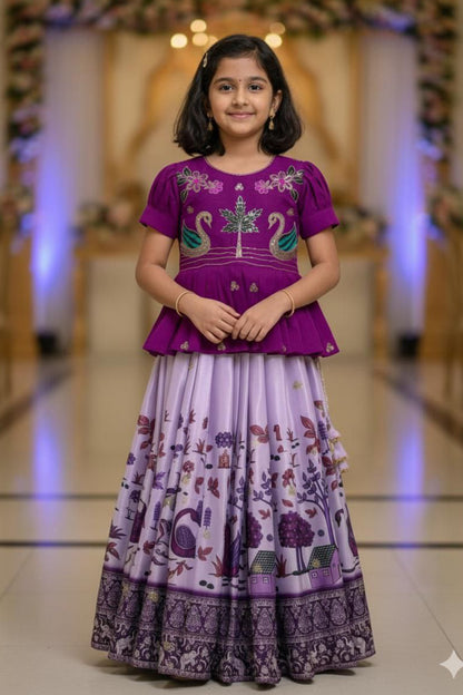 KEDIYA STYLE PURPLE LAHENGA SET