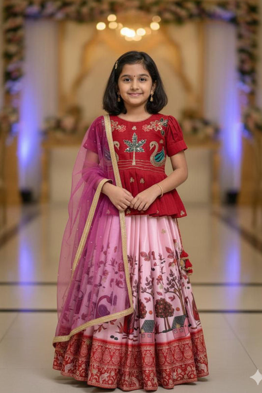 KEDIYA STYLE MAROON LAHENGA SET