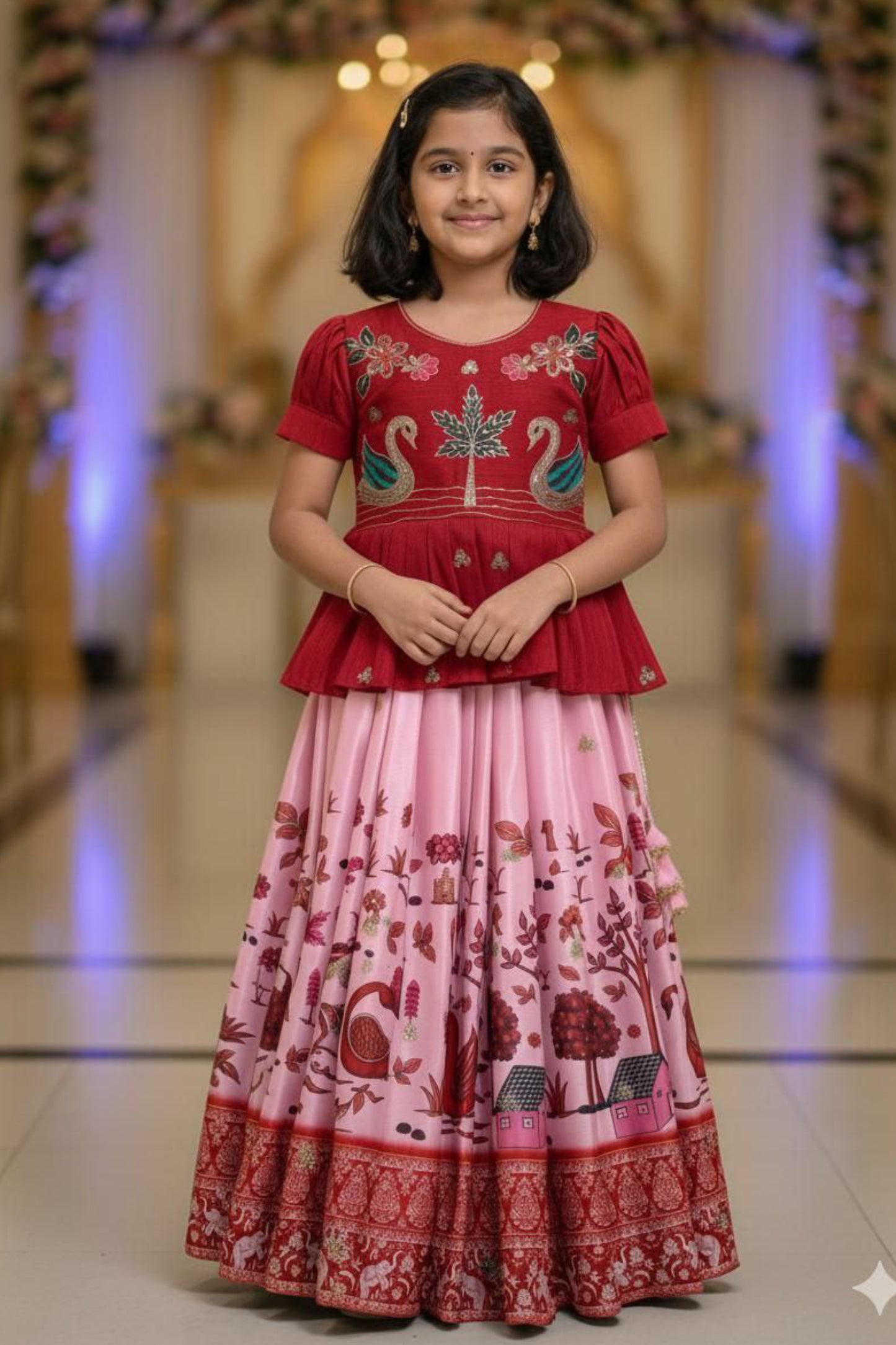 KEDIYA STYLE MAROON LAHENGA SET