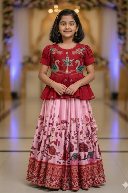 KEDIYA STYLE MAROON LAHENGA SET