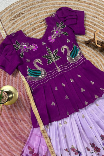 KEDIYA STYLE PURPLE LAHENGA SET