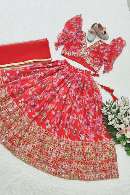 Trendy Girls Red Printed Chaniya Choli