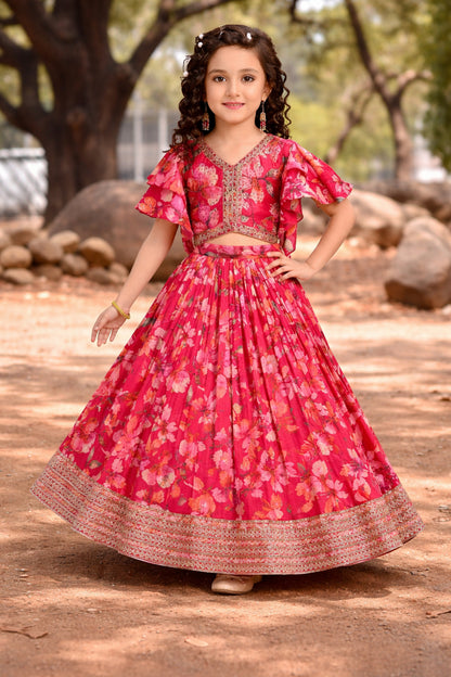 Trendy Girls Red Printed Chaniya Choli
