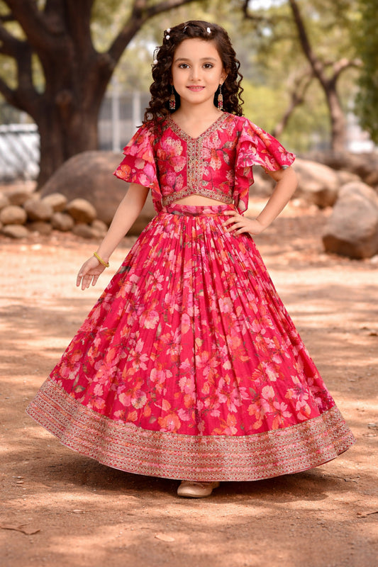 Trendy Girls Red Printed Chaniya Choli