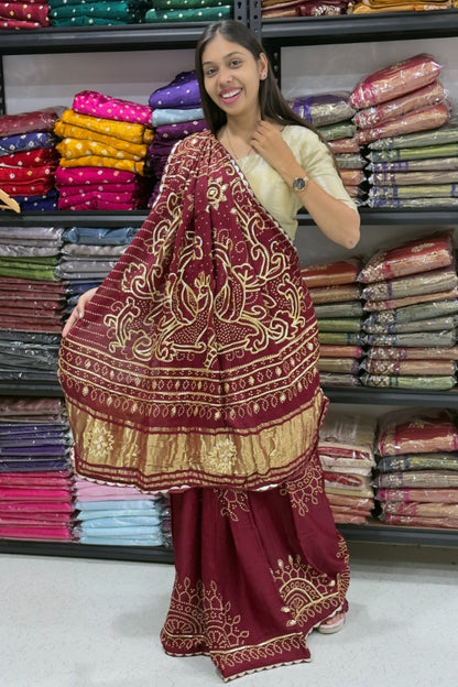 Gaji Silk Gota patti Bandhani Saree