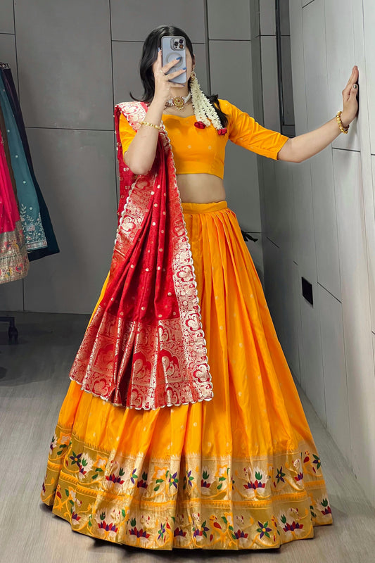 Golden Paithani Silk Lehenga Choli