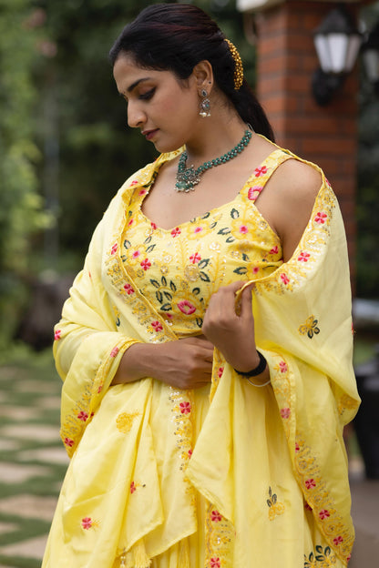Classical Yellow Embroidery Lehenga