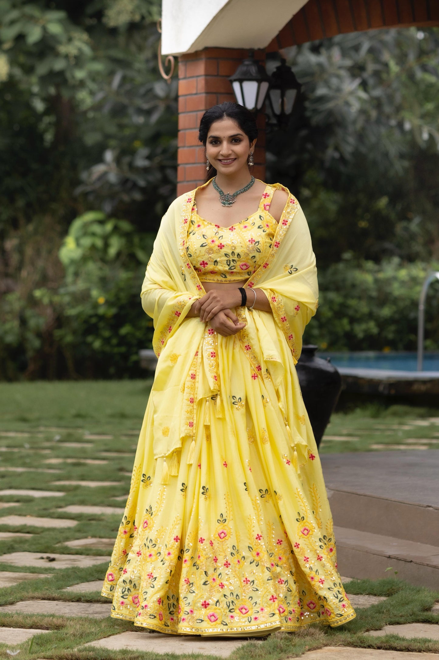 Classical Yellow Embroidery Lehenga