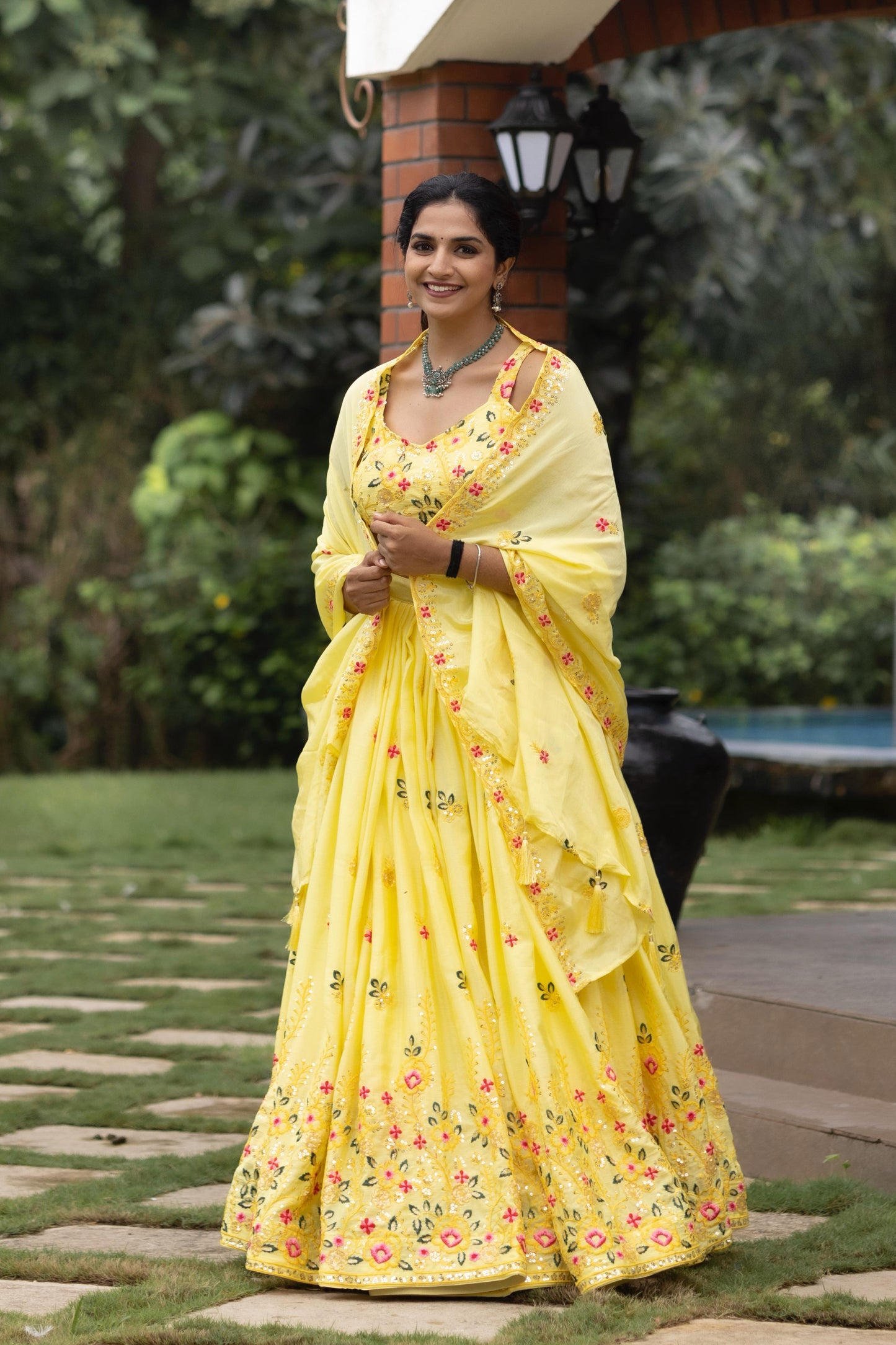 Classical Yellow Embroidery Lehenga