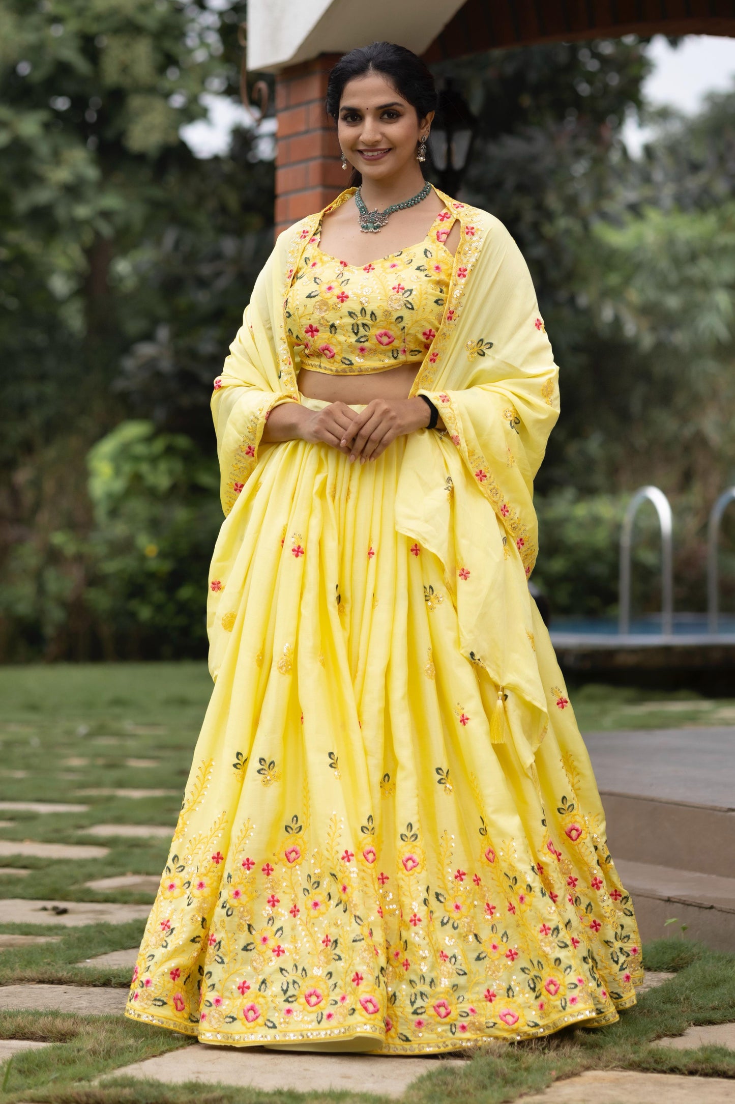 Classical Yellow Embroidery Lehenga