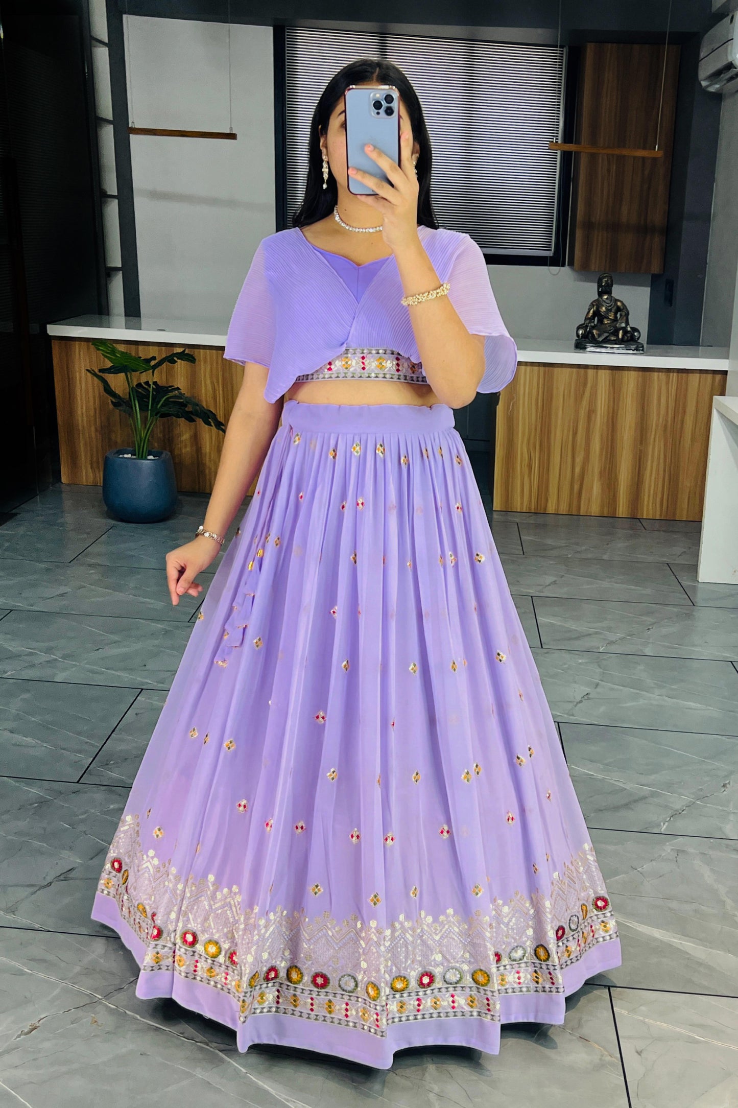 Georgette Crop Top with Lehenga