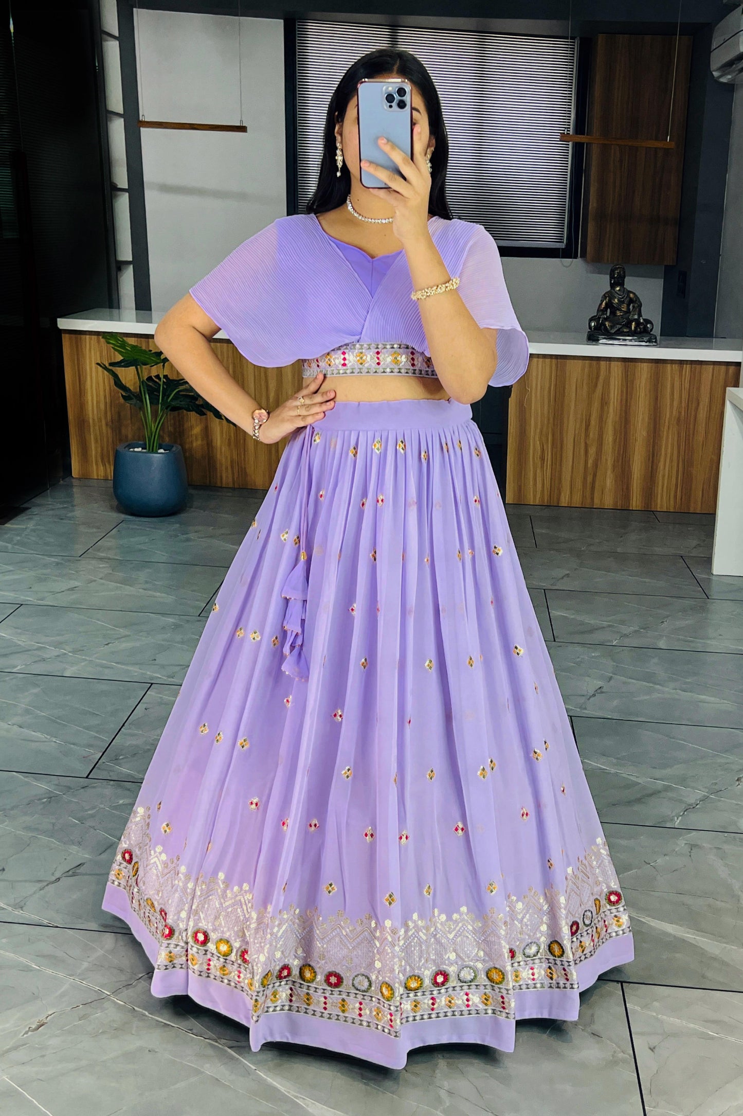 Georgette Crop Top with Lehenga