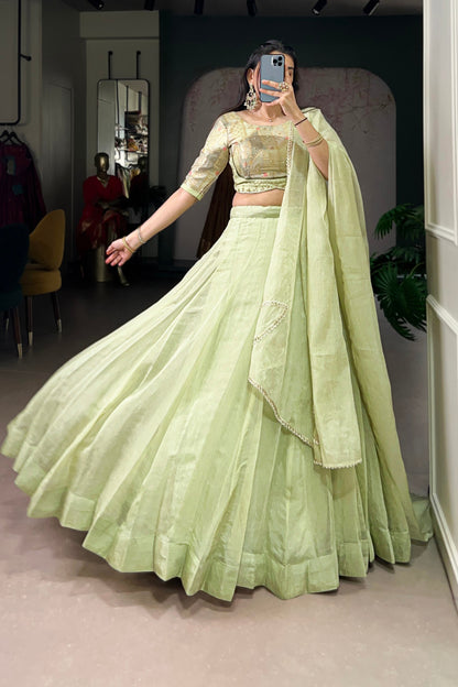 Allen Crush Fabric Lehenga in a Calming Tea Shade