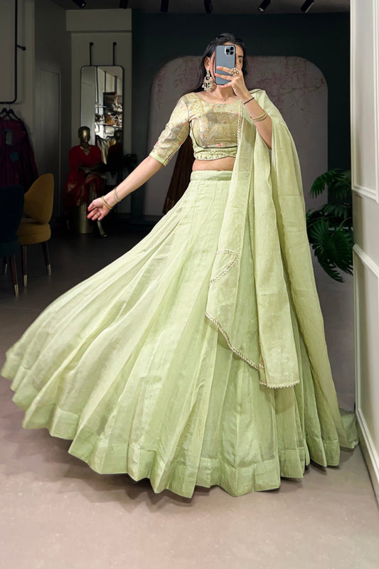 Allen Crush Fabric Lehenga in a Calming Tea Shade