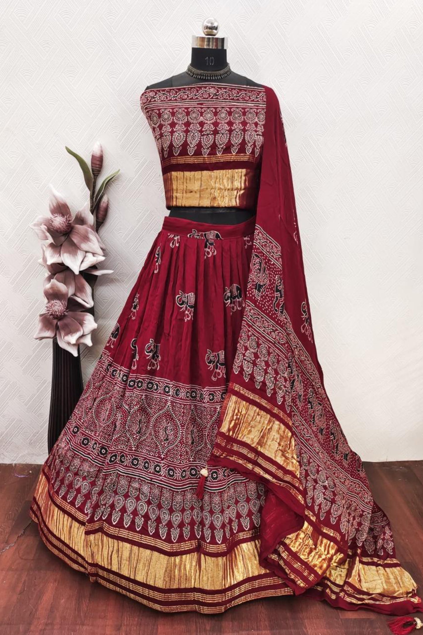 Bandhej Gaji Silk Lehenga Choli