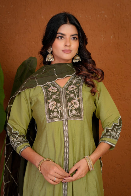 Anarkali Kurti With Plazzo Dupatta Set
