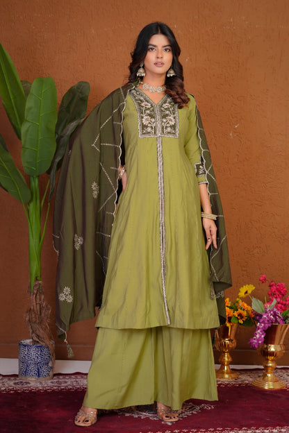 Anarkali Kurti With Plazzo Dupatta Set