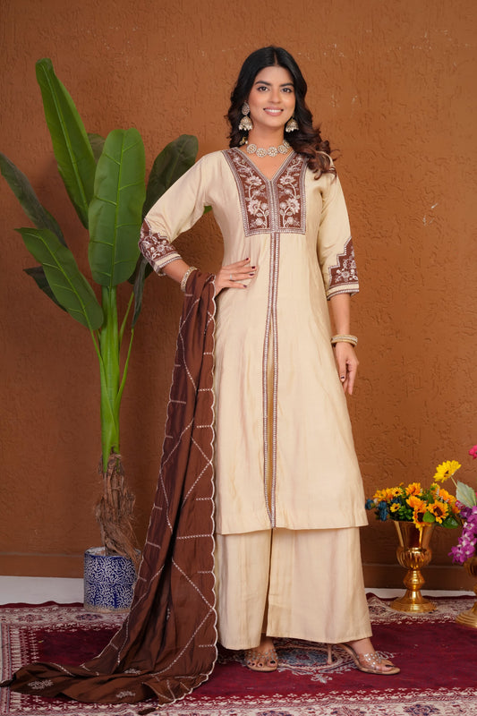 Anarkali Kurti With Plazzo Dupatta Set