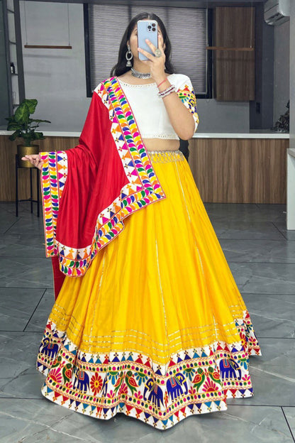 Most Pretty Yellow Red Combination Navratri Set