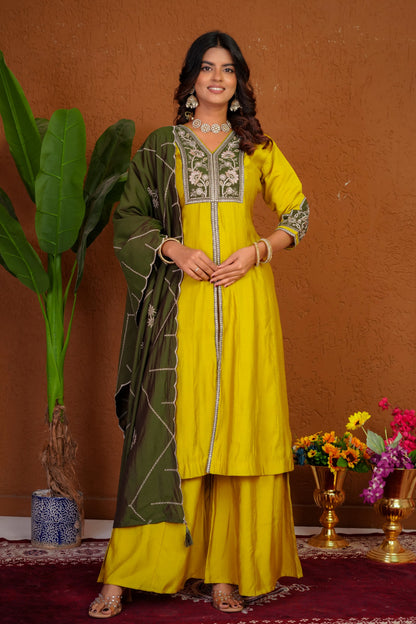 Anarkali Kurti With Plazzo Dupatta Set