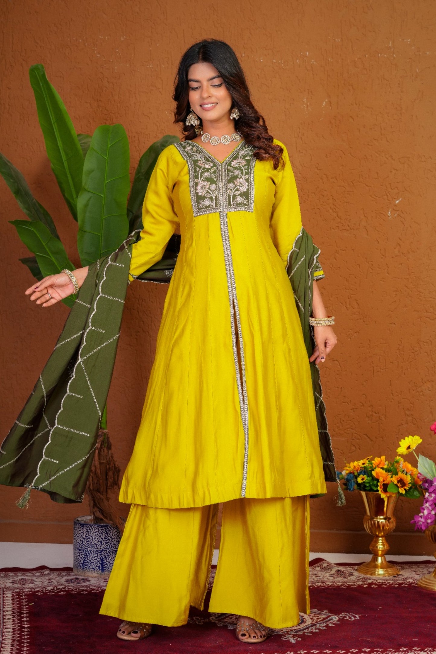 Anarkali Kurti With Plazzo Dupatta Set
