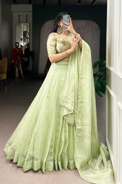 Allen Crush Fabric Lehenga in a Calming Tea Shade