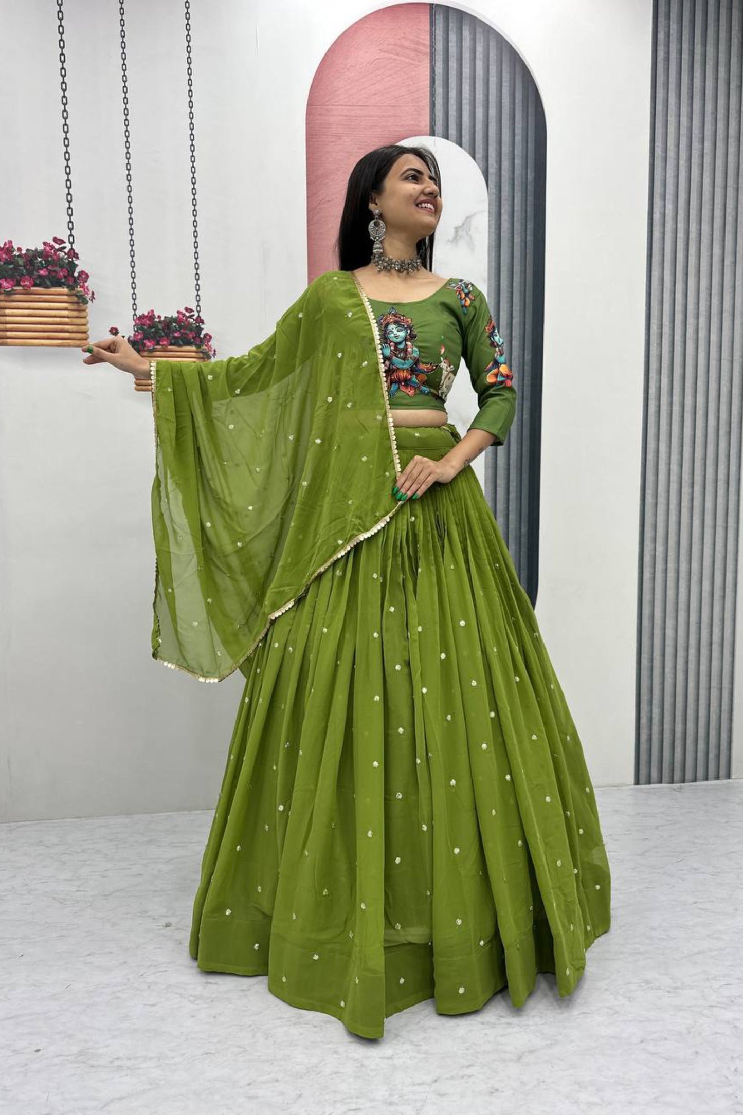 Kalamkari Print with Work Lehenga Choli