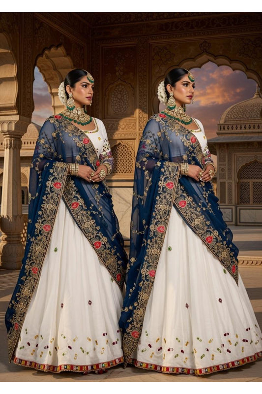 White x Navy Royal Chaniya Choli – Limited Festive Drop | Navratri