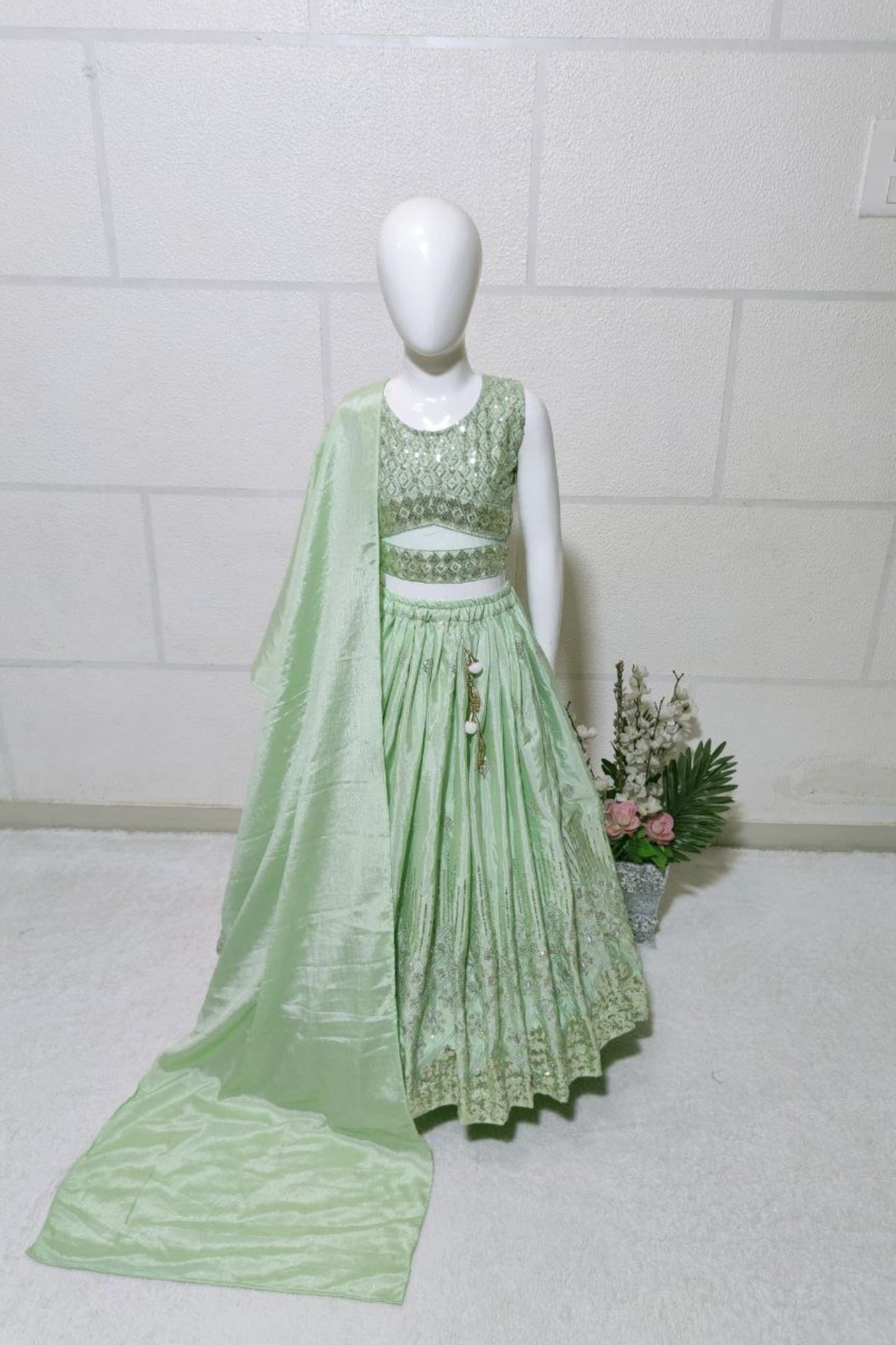 Kids Wedding Pista Color Lehenga