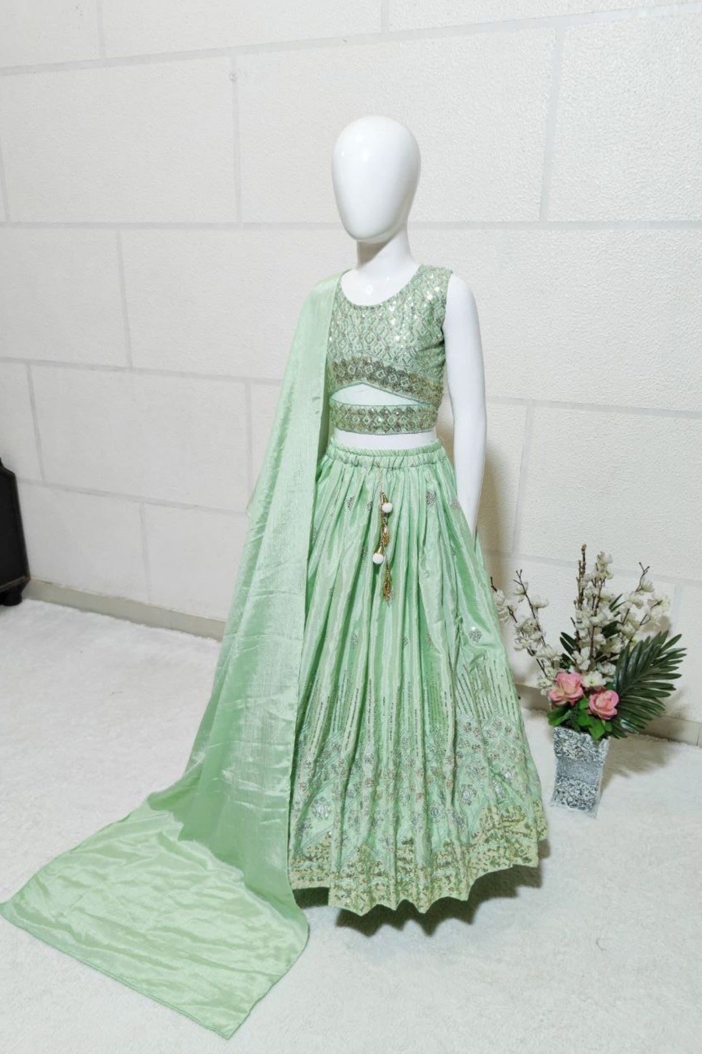 Kids Wedding Pista Color Lehenga