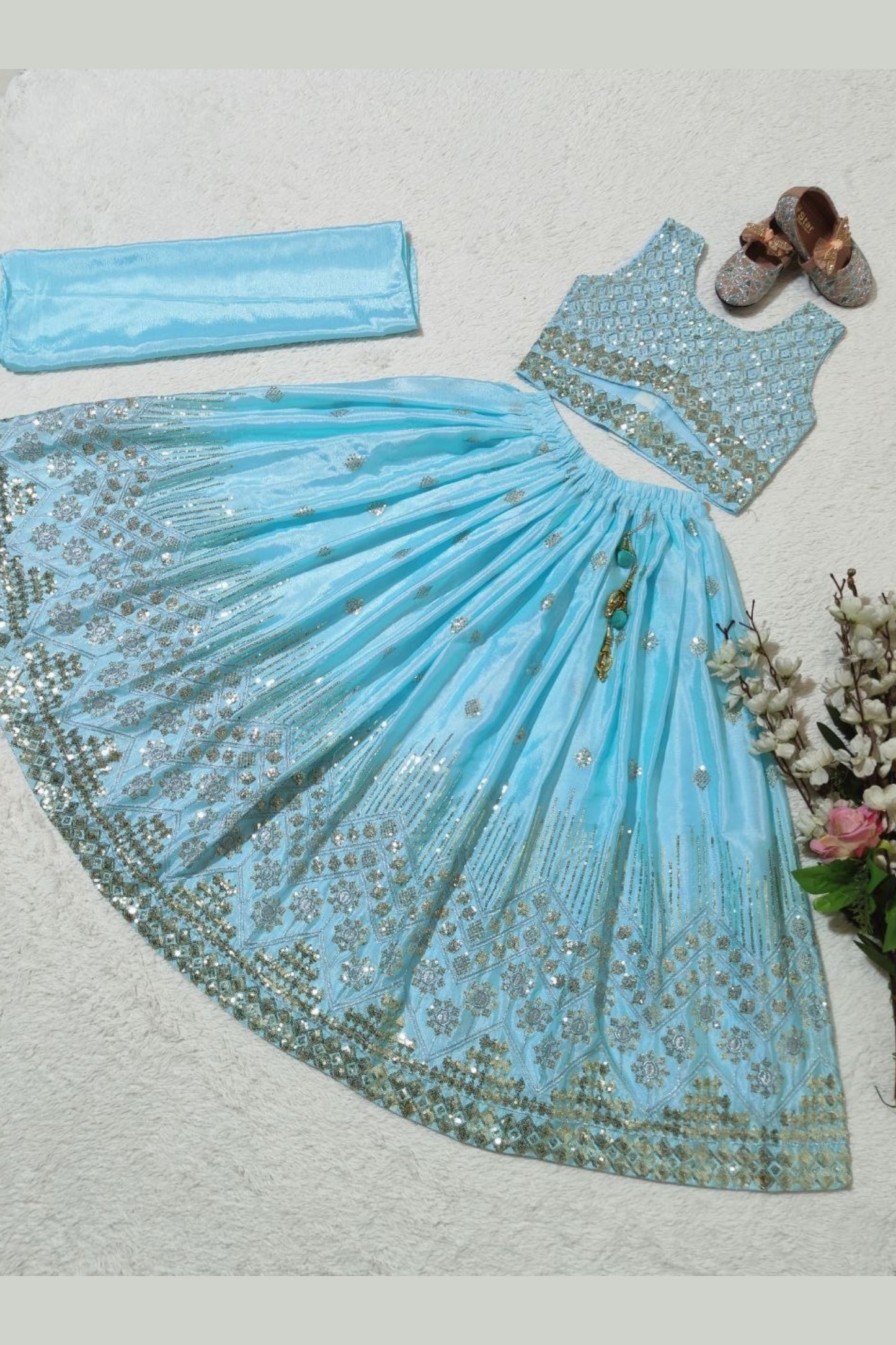 Kids Wedding Sky Lehenga