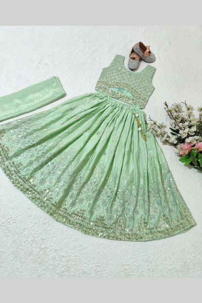 Kids Wedding Pista Color Lehenga