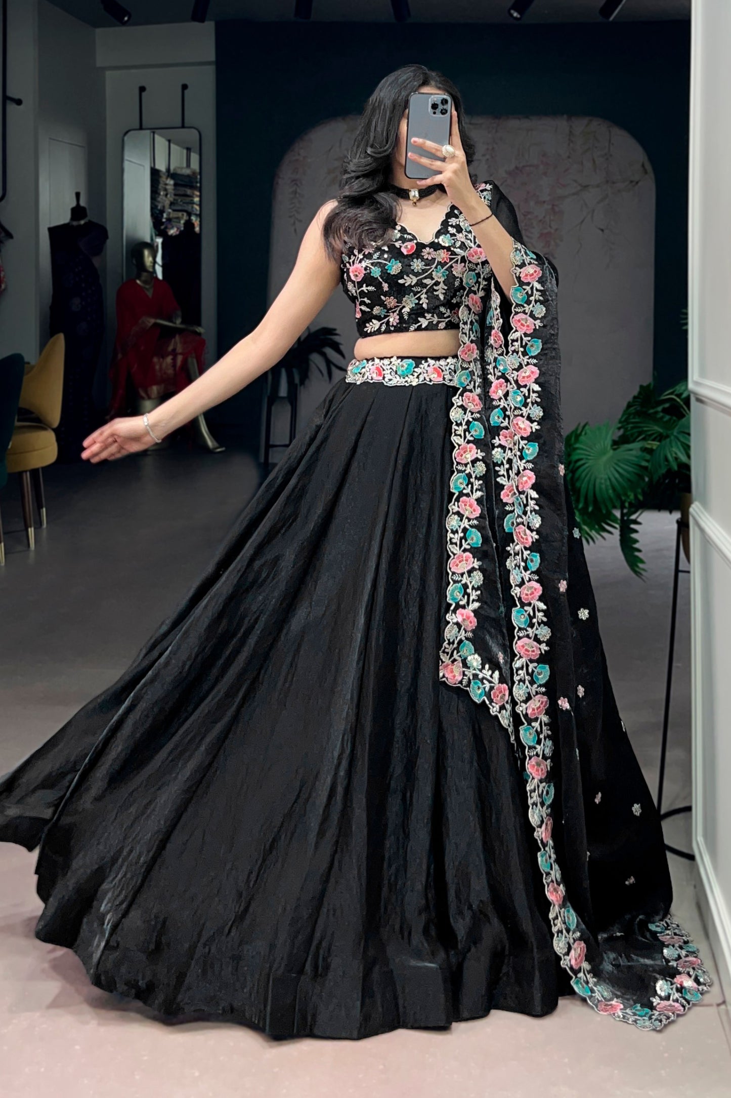 Fendi Black Wedding Lehenga