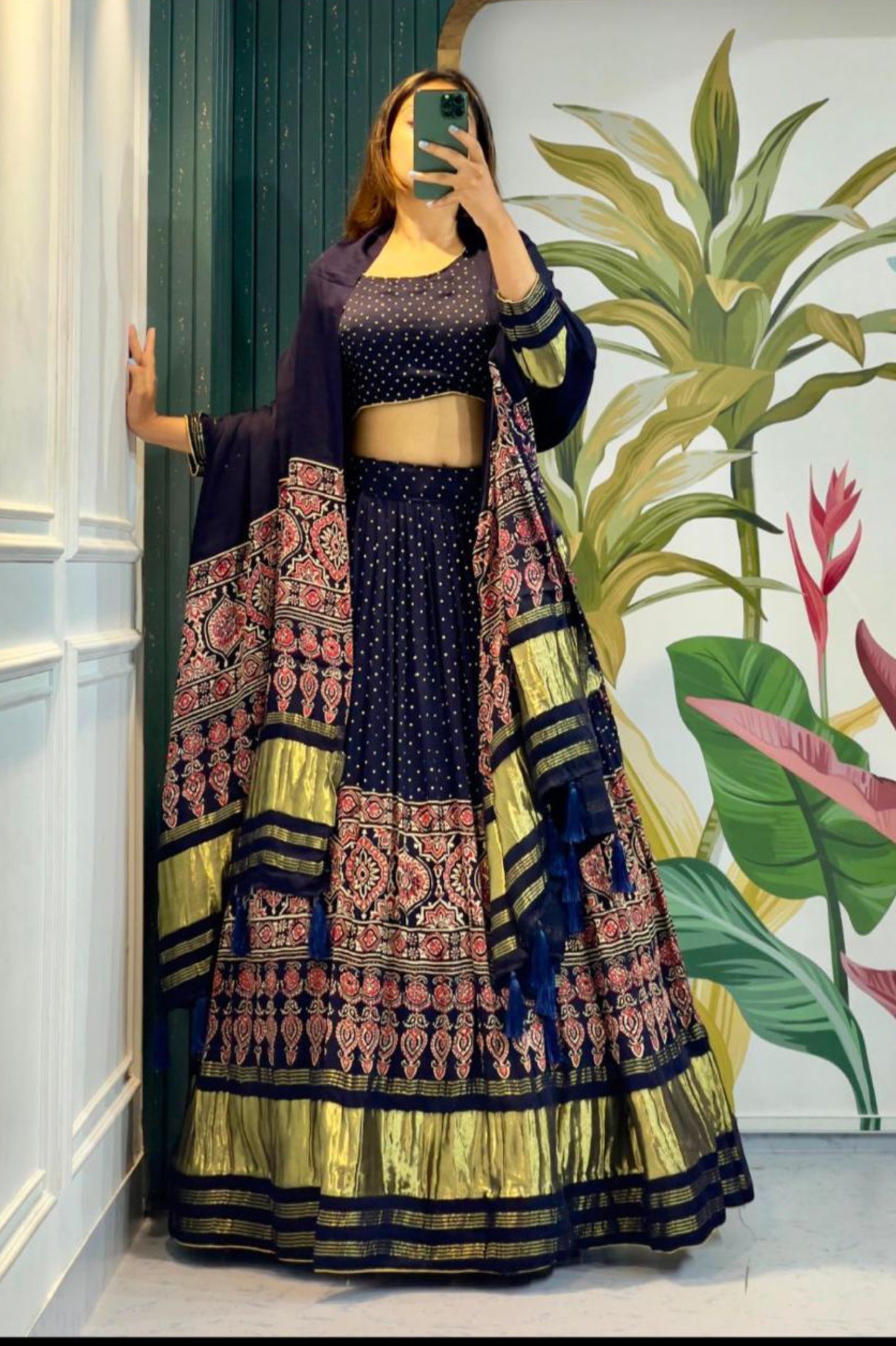 Ajrakh Gaji Silk Lehenga Choli