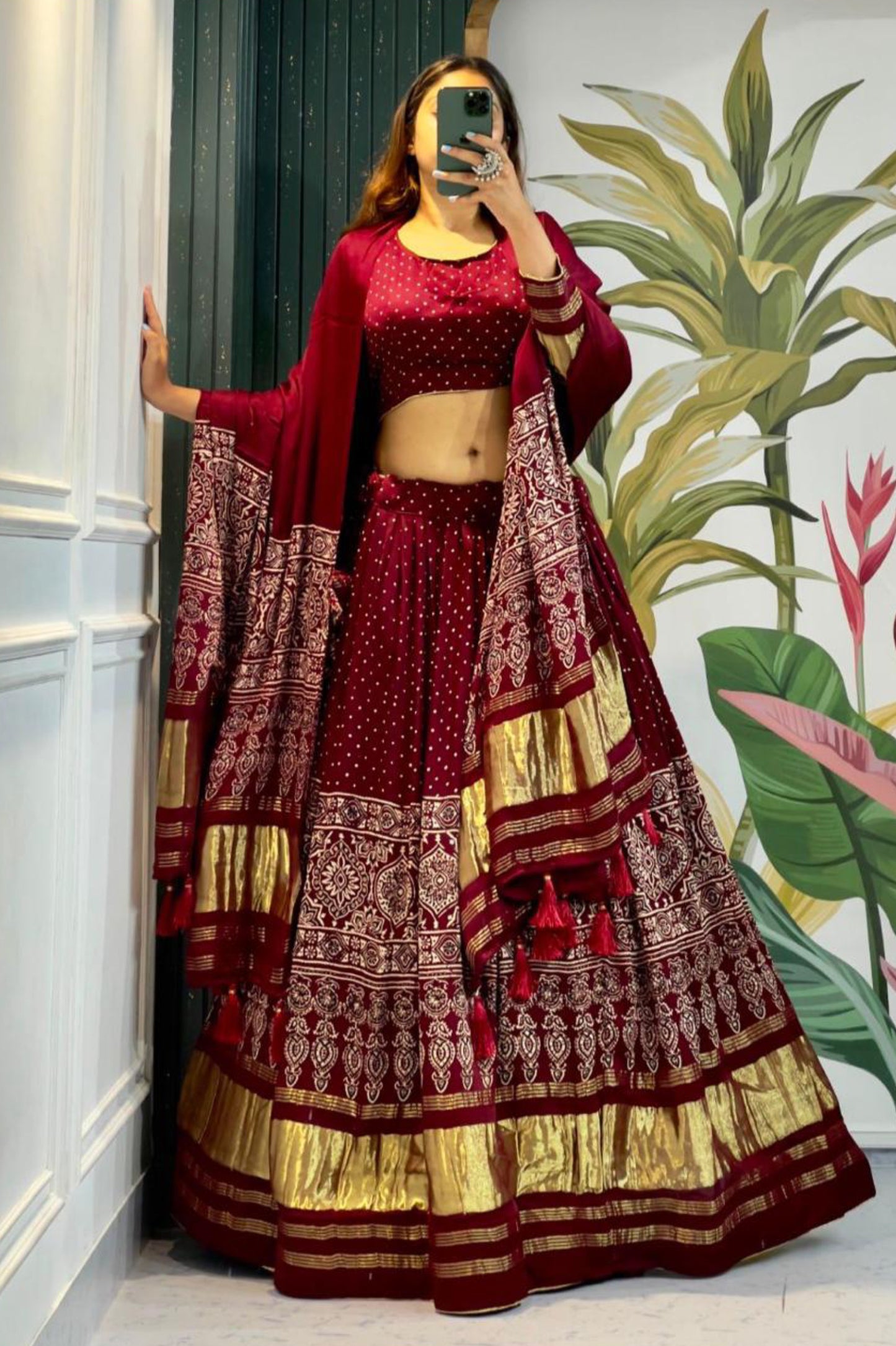 Ajrakh Gaji Silk Lehenga Choli