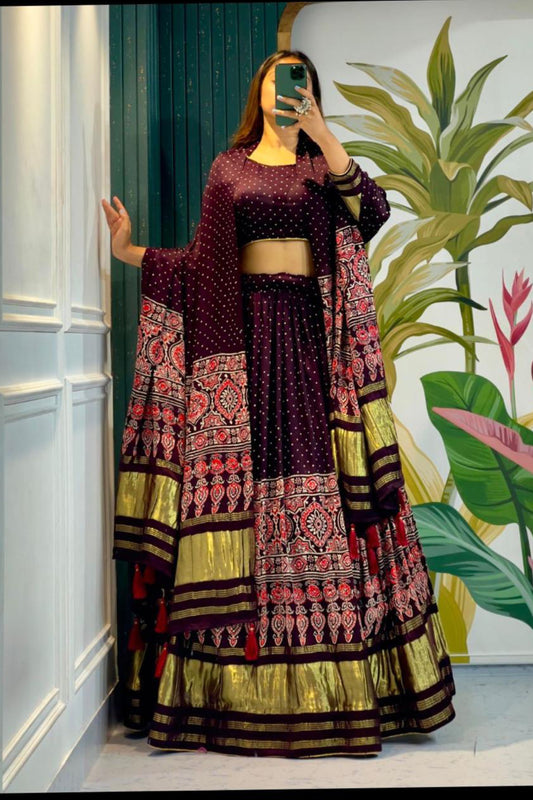 Ajrakh Gaji Silk Lehenga Choli